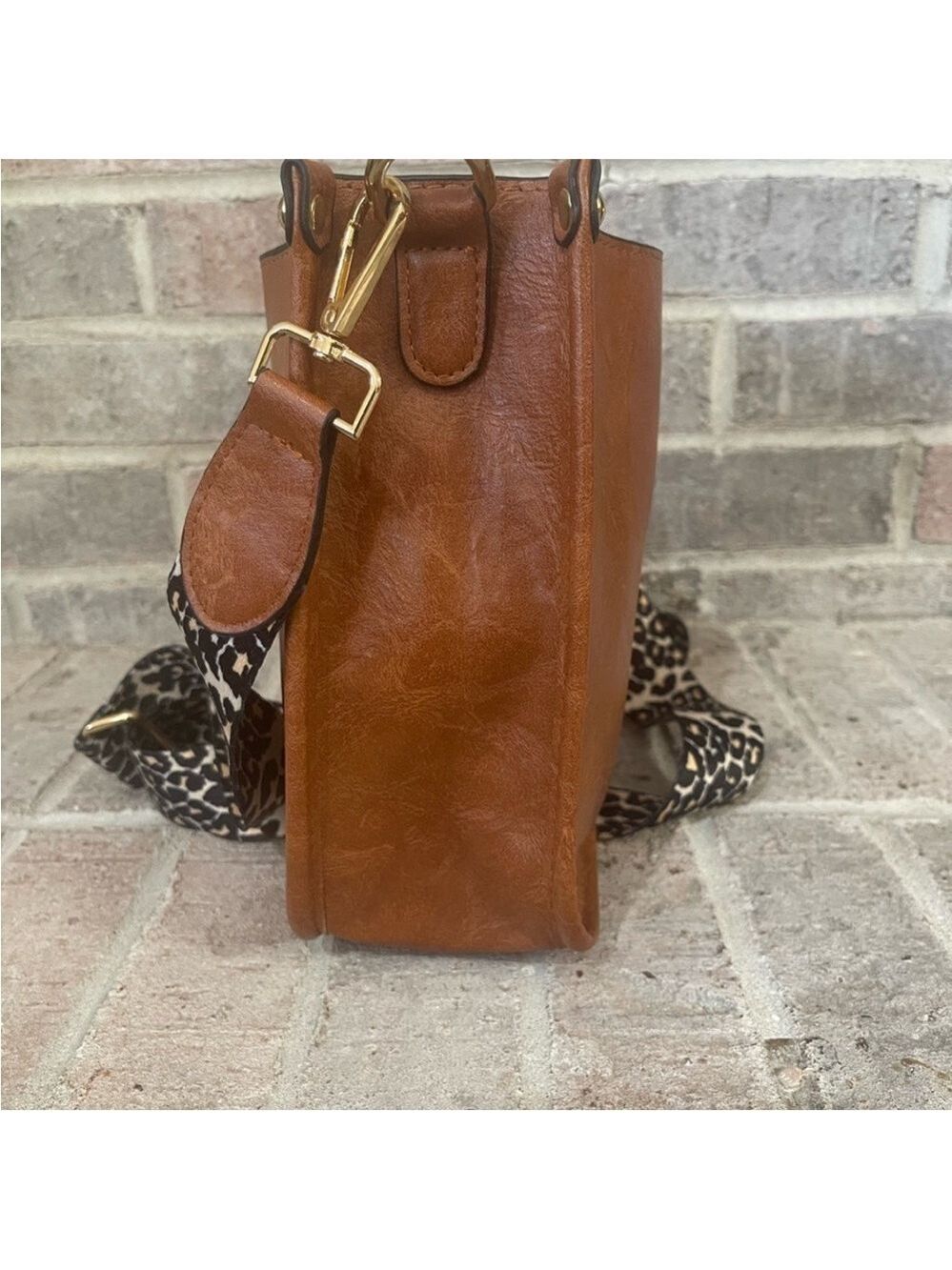 Brown Shoulder Bag with Leopard Strap - Picture 5 of 6